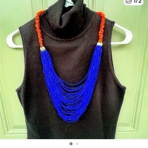 Vibrant Blue and Orange Beaded Necklace